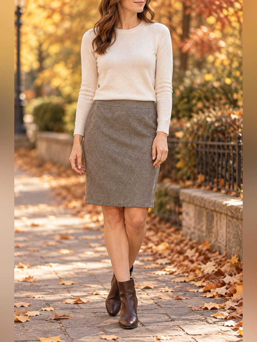 Unbranded Gray Brown Herringbone Fully Lined Pencil Skirt Size Medium